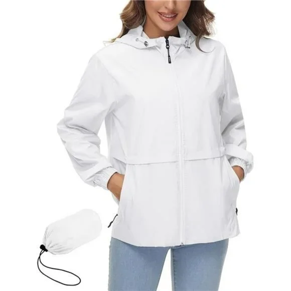Waterproof Rain Jacket Raincoat Packable Hooded Windbreaker For Women